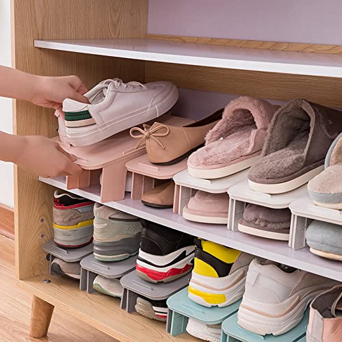 Shoe Racks ZXK Organizer for Closet Detachable Shoe Slots Compact Plastic Double Shoe Stacker Stackable Easy Shoe Holder Space-Saver - 10 Pack