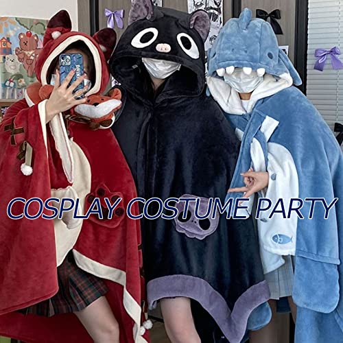 Cute Halloween Wearable Blanket Hoodie for Adults Devil Bat Hooded Blanket Oversized Soft Sherpa Hoodie Women Throw Cloak Wrap with Demon Wings for Women Men Child Student,XL