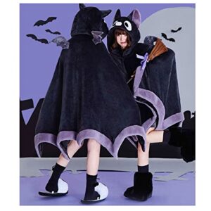 Cute Halloween Wearable Blanket Hoodie for Adults Devil Bat Hooded Blanket Oversized Soft Sherpa Hoodie Women Throw Cloak Wrap with Demon Wings for Women Men Child Student,XL