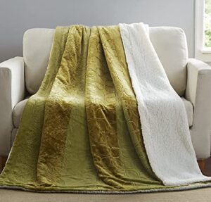 tache green sherpa throw blanket - earth day - embossed plush cozy comfy cuddly fluffy light olive lime green luxury durable super soft warm decorative flannel for couch and sofa - 50x60 inch