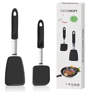 GEEKHOM Silicone Spatula Turner 2 Pack for Nonstick Cookware,600°F Heat Resistant Flexible Kitchen Small Spatulas Set,Cooking Utensils Non Scratch or Melting Flipper,Ideal for Egg,Pancake Baking