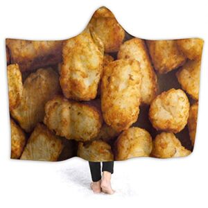 Golden Potato Tater Tots Hooded Blanket Ultra Soft Wearable Throw Blanket Coral Fleece Blanket Hoodie Cloak for Sofa Lounge Bed Napping Large 80x60In （Queen） Adults