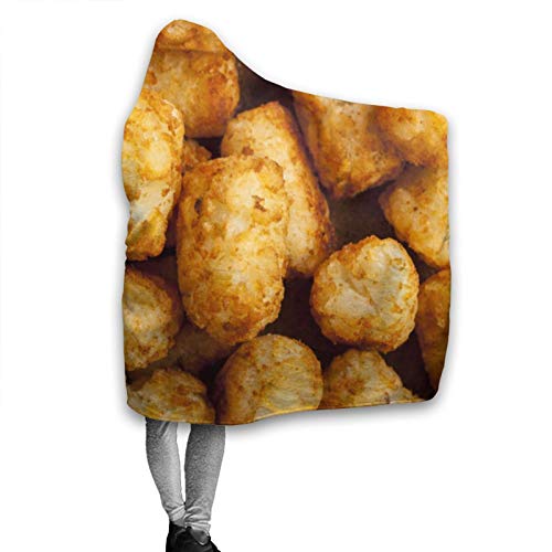 Golden Potato Tater Tots Hooded Blanket Ultra Soft Wearable Throw Blanket Coral Fleece Blanket Hoodie Cloak for Sofa Lounge Bed Napping Large 80x60In （Queen） Adults