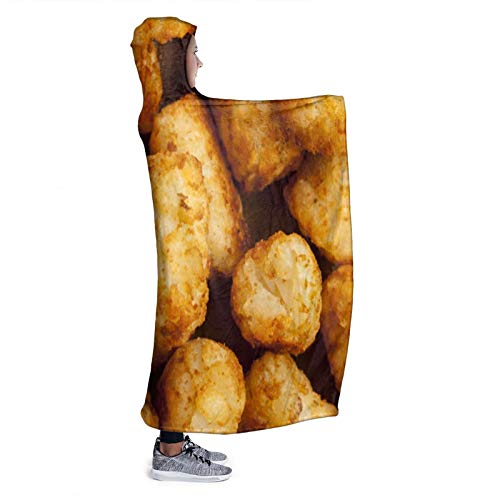 Golden Potato Tater Tots Hooded Blanket Ultra Soft Wearable Throw Blanket Coral Fleece Blanket Hoodie Cloak for Sofa Lounge Bed Napping Large 80x60In （Queen） Adults