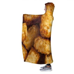 Golden Potato Tater Tots Hooded Blanket Ultra Soft Wearable Throw Blanket Coral Fleece Blanket Hoodie Cloak for Sofa Lounge Bed Napping Large 80x60In （Queen） Adults