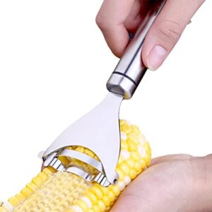 corn peeler, magic corn stripper for corn on the cob remover tool,stainless steel multifunctional kitchen grips corn planer cob cutter kernels, with hand protect