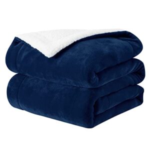 se softexly sherpa bed blanket queen size, super soft fuzzy plush microfiber flannel throw blanket for couch, bed，sofa fleece thick warm blanket for winter(navy blue,90x90 inches)
