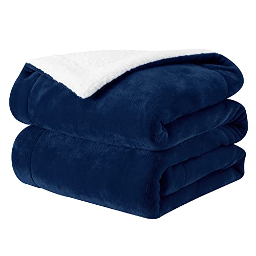 SE SOFTEXLY Sherpa Bed Blanket Queen Size, Super Soft Fuzzy Plush Microfiber Flannel Throw Blanket for Couch, Bed，Sofa Fleece Thick Warm Blanket for Winter(Navy Blue,90x90 inches)