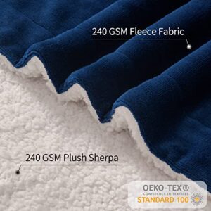 SE SOFTEXLY Sherpa Bed Blanket Queen Size, Super Soft Fuzzy Plush Microfiber Flannel Throw Blanket for Couch, Bed，Sofa Fleece Thick Warm Blanket for Winter(Navy Blue,90x90 inches)