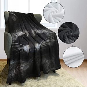 HommomH Raccoon Blanket Animal Pattern Digital Print Fleece Throw Black 60"x80"