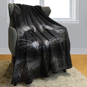 HommomH Raccoon Blanket Animal Pattern Digital Print Fleece Throw Black 60"x80"