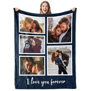 custom blanket with photos-customized picture blanket flannel throw soft blanket for adult kid best friend birthday gift(5 photos,50"x60")
