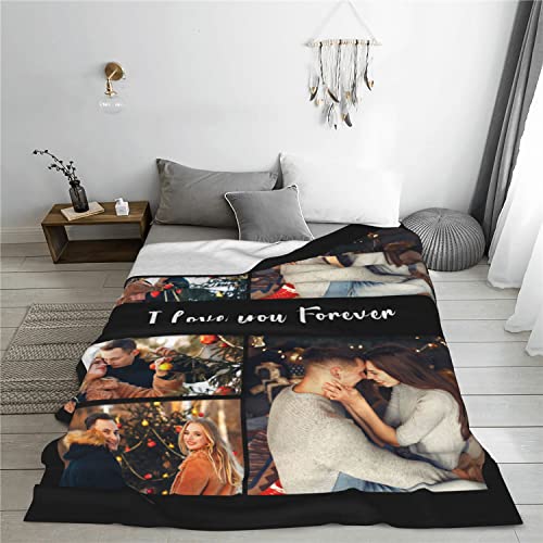 Custom Blanket with Photos-Customized Picture Blanket Flannel Throw Soft Blanket for Adult Kid Best Friend Birthday Gift(5 Photos,50"x60")