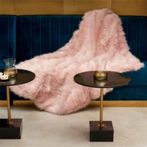 Pink Faux Fur Throw Blanket, Luxury Modern Blush Home Throw Blanket, Super Warm, Fuzzy, Elegant, Fluffy Thick Heavy Decoration Blanket Scarf for Sofa, Couch and Bed, 60''x 80''