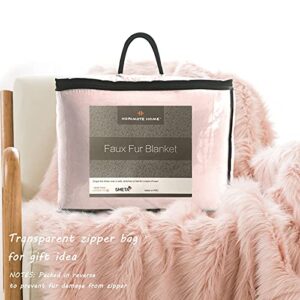 Pink Faux Fur Throw Blanket, Luxury Modern Blush Home Throw Blanket, Super Warm, Fuzzy, Elegant, Fluffy Thick Heavy Decoration Blanket Scarf for Sofa, Couch and Bed, 60''x 80''