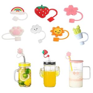 7pcs straw covers cap for drinking, straw tip cap reusable straw toppers, anti-dust straw tips for 6-8 mm straws silicone