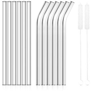 hautoco 12 pack reusable glass straws clear drinking straw 8.5"x10mm, 6 straight and 6 bent glass straw with 2 cleaning brush for hot/frozen drinks, cocktail smoothies tea milkshakes, dishwasher safe