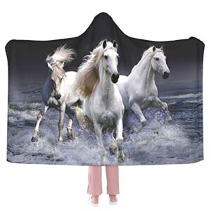 hooded blanket throw horse running hoodie blanket wearable blanket microfiber soft hooded blanket for kids men women