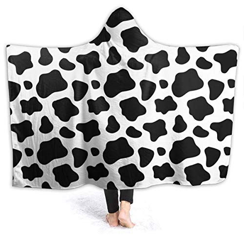 Black and White Cow Hoodie Blanket Wearable Throw Blankets for Couch Blanket Hooded for Baby Kids Men Women