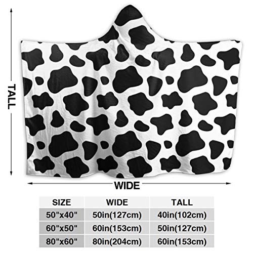 Black and White Cow Hoodie Blanket Wearable Throw Blankets for Couch Blanket Hooded for Baby Kids Men Women