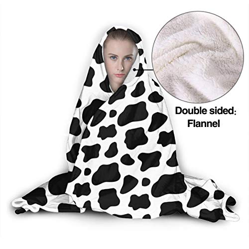 Black and White Cow Hoodie Blanket Wearable Throw Blankets for Couch Blanket Hooded for Baby Kids Men Women