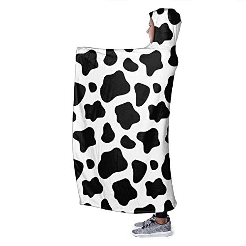 Black and White Cow Hoodie Blanket Wearable Throw Blankets for Couch Blanket Hooded for Baby Kids Men Women