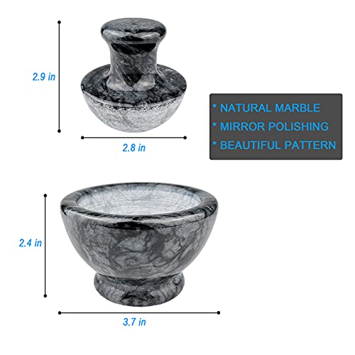 LUOLAO Marble Mortar and Pestle Set, Pill Crusher and Spice Stone Grinder, 3.7 Inch, 1/2 Cup, Grinding is Efficient and Labor-Saving (Black)