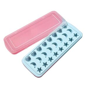 chaojia chaojia ice cube tray with lid stars moons love hearts shape 24 cavity silicone safe durable whiskey ice ball maker kitchen tools-sky blue, 10.04x3.86x0.9 in