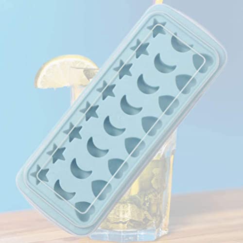 chaojia Chaojia Ice Cube Tray with Lid Stars Moons Love Hearts Shape 24 Cavity Silicone Safe Durable Whiskey Ice Ball Maker Kitchen Tools-Sky Blue, 10.04x3.86x0.9 in