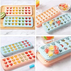 chaojia Chaojia Ice Cube Tray with Lid Stars Moons Love Hearts Shape 24 Cavity Silicone Safe Durable Whiskey Ice Ball Maker Kitchen Tools-Sky Blue, 10.04x3.86x0.9 in