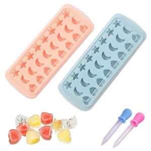 chaojia Chaojia Ice Cube Tray with Lid Stars Moons Love Hearts Shape 24 Cavity Silicone Safe Durable Whiskey Ice Ball Maker Kitchen Tools-Sky Blue, 10.04x3.86x0.9 in