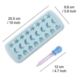 chaojia Chaojia Ice Cube Tray with Lid Stars Moons Love Hearts Shape 24 Cavity Silicone Safe Durable Whiskey Ice Ball Maker Kitchen Tools-Sky Blue, 10.04x3.86x0.9 in