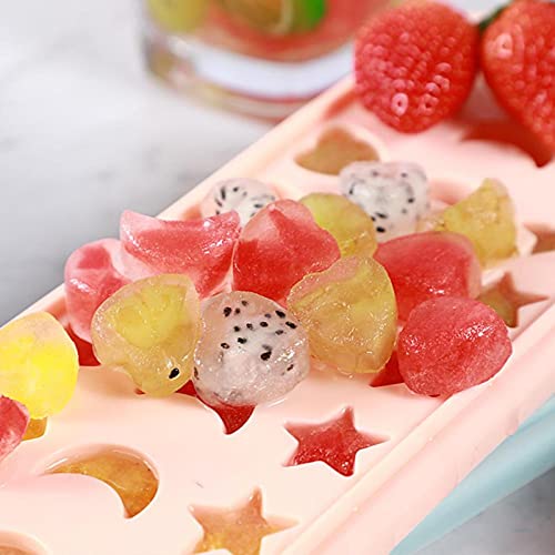 chaojia Chaojia Ice Cube Tray with Lid Stars Moons Love Hearts Shape 24 Cavity Silicone Safe Durable Whiskey Ice Ball Maker Kitchen Tools-Sky Blue, 10.04x3.86x0.9 in