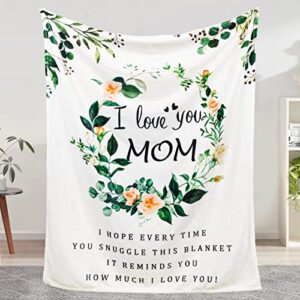 gifts for mom, mom gifts, birthday gifts for mom, mom birthday gifts, mothers day blanket gifts for mom, mom gifts from daughters, i love you mom blanket, soft flower throw blanket 60"x50", white