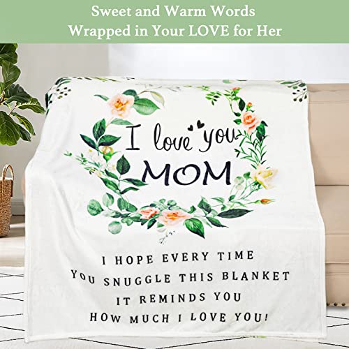 Gifts for Mom, Mom Gifts, Birthday Gifts for Mom, Mom Birthday Gifts, Mothers Day Blanket Gifts for Mom, Mom Gifts from Daughters, I Love You Mom Blanket, Soft Flower Throw Blanket 60"X50", White