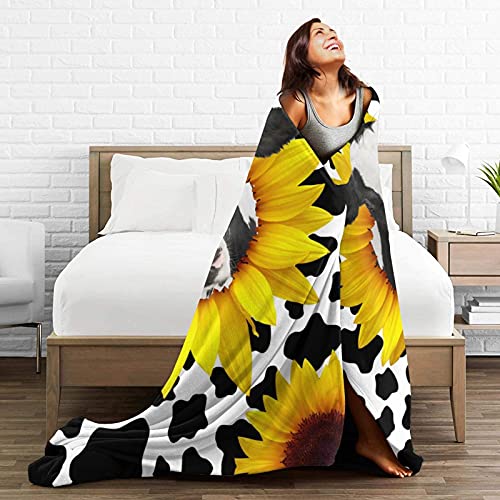 Cow Print Sunflower Flannel Fleece Blanket Plush Blanket Air Conditioning Blanket Throw Blanket Ultra-Soft Cozy Blankets for Bed Couch Chair Car Living Room 50"x40"