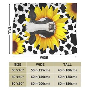 Cow Print Sunflower Flannel Fleece Blanket Plush Blanket Air Conditioning Blanket Throw Blanket Ultra-Soft Cozy Blankets for Bed Couch Chair Car Living Room 50"x40"