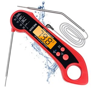 instant read meat thermometer for cooking, waterproof digital food thermometer dual probe design with magnet, backlight, calibration and foldable probe for deep frying, grill, bbq, kitchen(red)