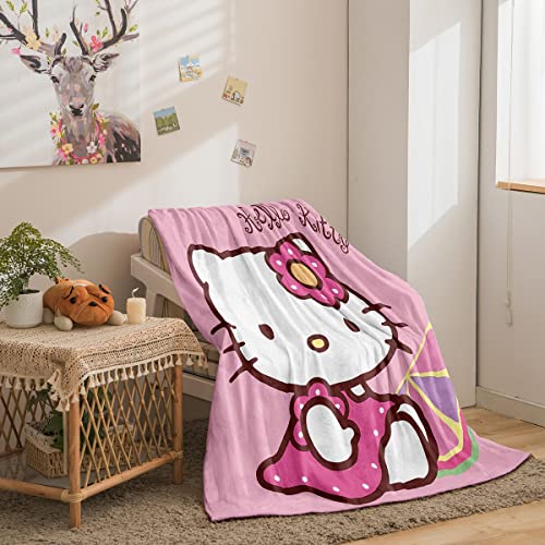 Hell Cat Fleece Blanket Ultra Soft Warm Cozy Flannel Fleece Bed Kitty Flowers Blanket Bedroom,Lightweight Fleece Throw Blanket, Skin-Friendly Blanket Suitable for Sofa or Bed