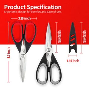 Tpotato kitchen scissors,kitchen shears heavy duty dishwasher safe,Stainless Steel Sharp utility food cooking Scissors multipurpose with cover cutting Meat, Poultry, Vegetables, fish,2 Pack