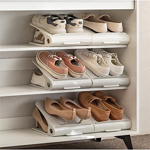 Gyinsoo Double Enlarged Shoe Rack, Double Layer Shoe Storage Rack Adjustable Shoe Slots Organizer Organizer for Closets Space Saver Shoe Rack Holder Organizer (Grey(2PCS))