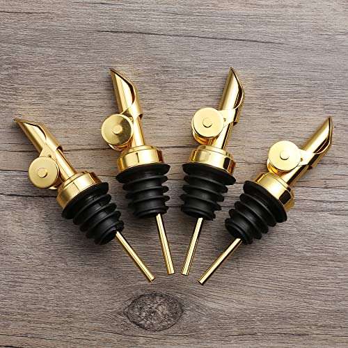 Molimoli Weighted Stainless Steel Pourers, Auto Flip Olive Oil Dispenser Spout, Balsamic Vinegar Pour Spouts, Alcohol Pourer Spouts, Liquor Bottle Pourers, Pack Of 4, Gold