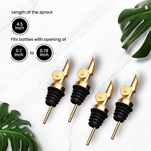 Molimoli Weighted Stainless Steel Pourers, Auto Flip Olive Oil Dispenser Spout, Balsamic Vinegar Pour Spouts, Alcohol Pourer Spouts, Liquor Bottle Pourers, Pack Of 4, Gold