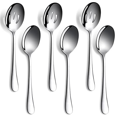 6 Pieces Serving Spoons Set, 8.7 Inch Serving Spoon, Includes 3 Serving Spoons and 3 Slotted Spoons, Stainless Steel Buffet Banquet Spoons, Large Spoons Utensils Cutlery Set for Home, Kitchen