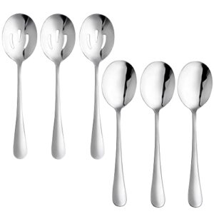 6 Pieces Serving Spoons Set, 8.7 Inch Serving Spoon, Includes 3 Serving Spoons and 3 Slotted Spoons, Stainless Steel Buffet Banquet Spoons, Large Spoons Utensils Cutlery Set for Home, Kitchen