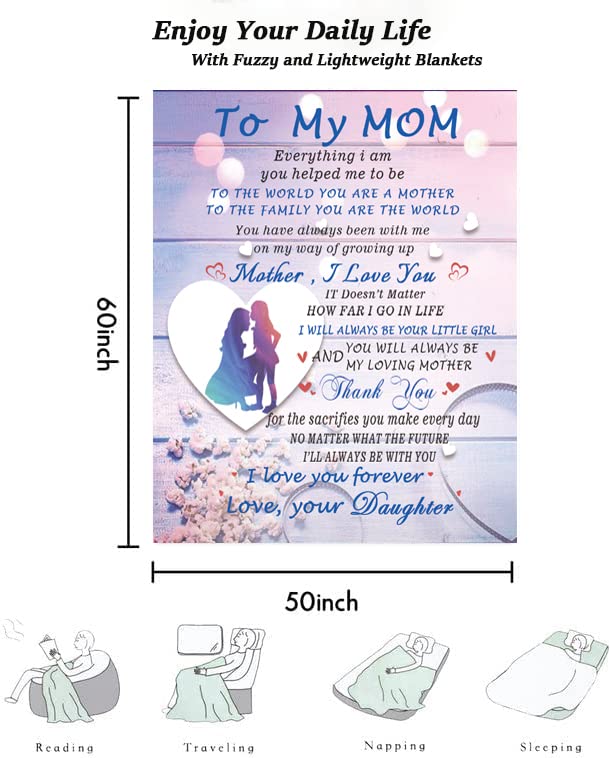 Mom Gifts from Daughter, Mothers Day Blanket Gifts for Mom, Mom Birthday Gifts from Daughter, Soft & Cozy Flannel Throw Blanket Gift for Mom, Mom Blanket 60"x50"