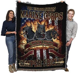 pure country weavers us marine corps - the devil dog semper fidelis blanket - gift military tapestry throw woven from cotton - made in the usa (72x54)