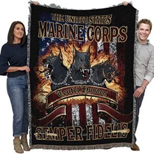 Pure Country Weavers US Marine Corps - The Devil Dog Semper Fidelis Blanket - Gift Military Tapestry Throw Woven from Cotton - Made in The USA (72x54)