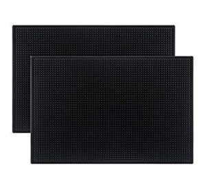 tebery 2 pack rubber bar mat 18 x 12, thick durable and stylish black bar spill mat. non slip, non-toxic, service mat for coffee, bars, restaurants counter top