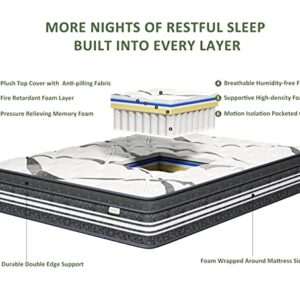 Naiveer Queen Mattress 10 Inch, Memory Foam Hybrid Mattress, Queen Size Mattress in A Box, Individually Wrapped Coils, CertiPUR-US Certified, Medium Firm Mattress for Back Pain & Pressure Relieve